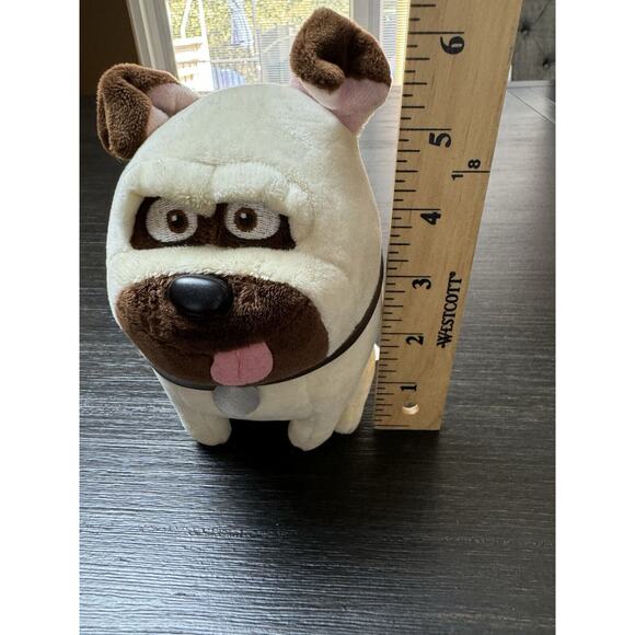 TY Secret Life Of Pets Small 5" Mel Pug Beanie Plush Tongue Collar Soft Eyes - Picture 4 of 5